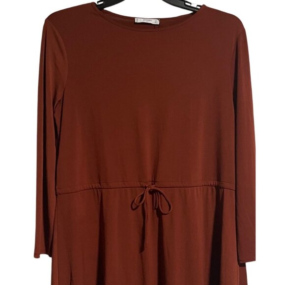 Mango Suit Womens Rust Brown Long-Sleeve Dress With Waist Tie Detail Size 8 - Picture 3 of 7